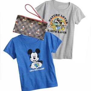 Girls Disney Mickey Mouse Bundle T-Shirt Zipper Bag Nature Lover Love Our Planet
